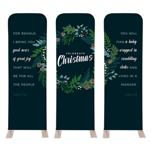 Christmas Floral Wreath Triptych 2' x 6' Sleeve Banner