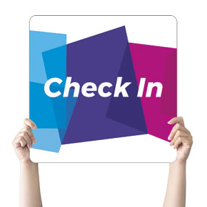 Vibrant Shapes Check In Square Handheld Signs