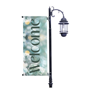 Christmas At Green Bokeh Light Pole Banners