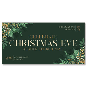 Christmas Eve Gold and Green 11" x 5.5" Oversized Postcards