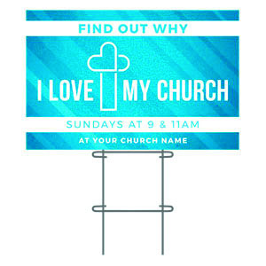 I Love My Church Blue 36"x23.5" Large YardSigns